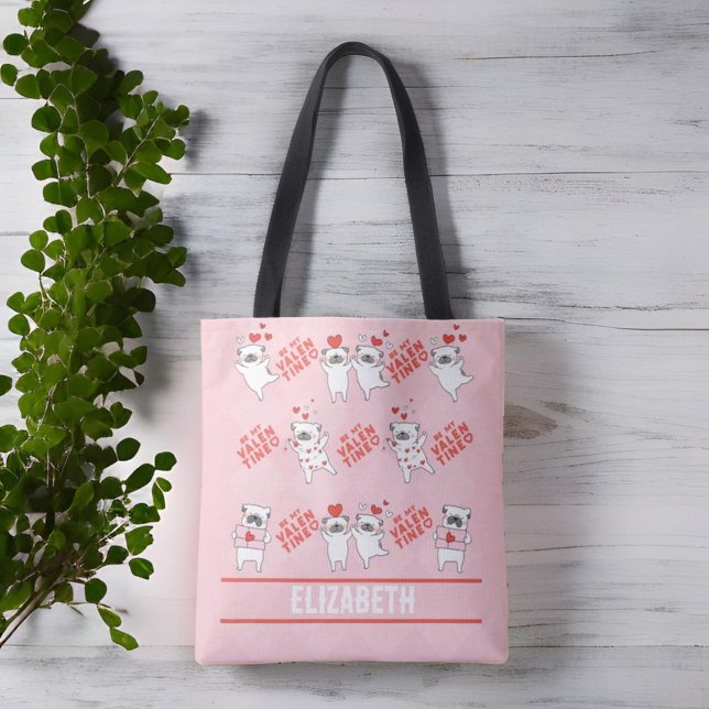 Bolsa Tote Personalizada Nome Fofo Cachorro Para A (Cute Dog Tote Bag With Personalized Name)