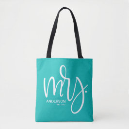 Bolsa Tote Personalizada Sra. ESTABLISHED - Branca em Teal