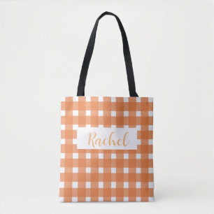 Bolsa Tote Personalizada Xadrez Laranja Branco