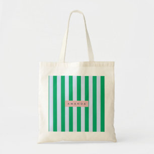 Bolsa Tote Personalizado Clássico Listrado de Verde e Branco