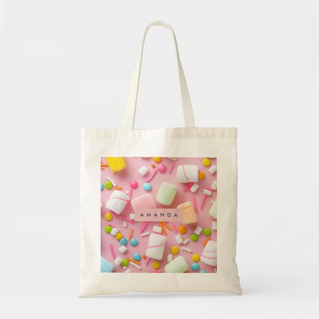Bolsa Tote Personalizado Colorido Com Confeitos De Marshmallo (Frente)