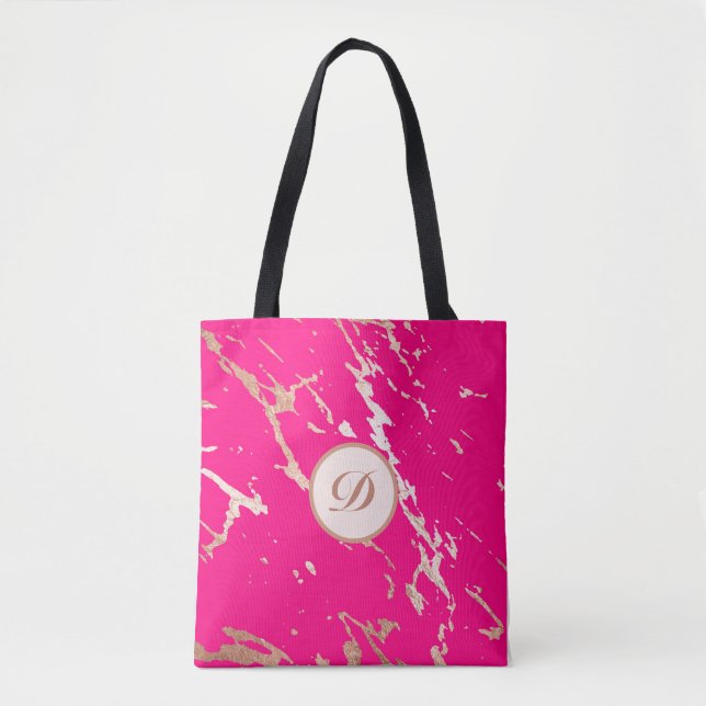 Bolsa Tote Personalizado de Monograma Dourado e Rosa (Frente)