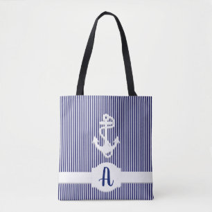 Bolsa Tote Personalizado do Monograma de Stripes e Âncoras