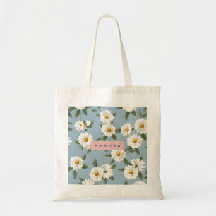 Bolsa Tote Personalizado e encantador White Daisies em Dusty