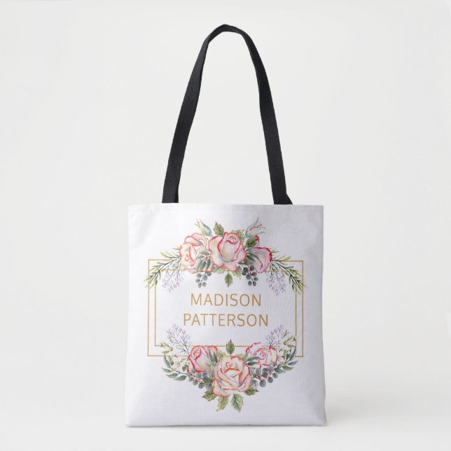 Bolsa Tote Personalizado Elegante Floral Chic Feminino Aquare (Frente)