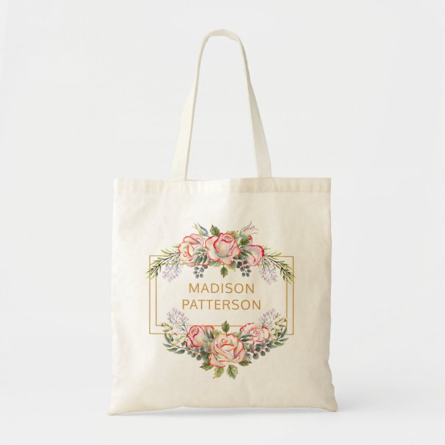 Bolsa Tote Personalizado Elegante Floral Feminino Chic Aquare (Frente)