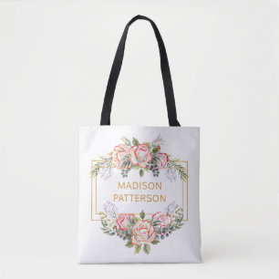 Bolsa Tote Personalizado Floral Chic Feminino Elegante Aquare