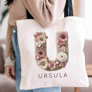 Bolsa Tote Personalizado Inicial de Letra Elegante Floral Gra