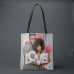 Bolsa Tote Personalizado LOVE Personalizado Duas Fotografias<br><div class="desc">Saco Personalizado de Foto de Ricaso - adicione suas próprias duas fotografias a esta ideia de presente exclusiva com detalhes ousados de tipografia LOVE.</div>