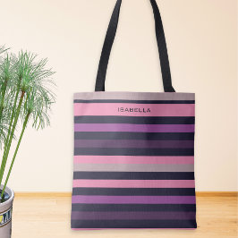 Bolsa Tote Personalizado Moderno com Listras Rosa Roxo