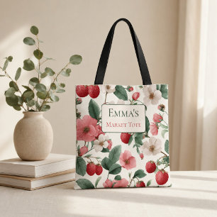 Bolsa Tote Personalizado para Ela Morango Floral Cottagecore
