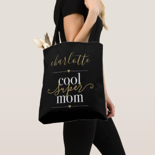 Bolsa Tote Personalizado Preto e Dourado Mãe Super Legal