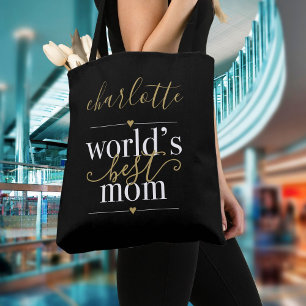 Bolsa Tote Personalizado Preto e Dourado Melhor Mãe do Mundo
