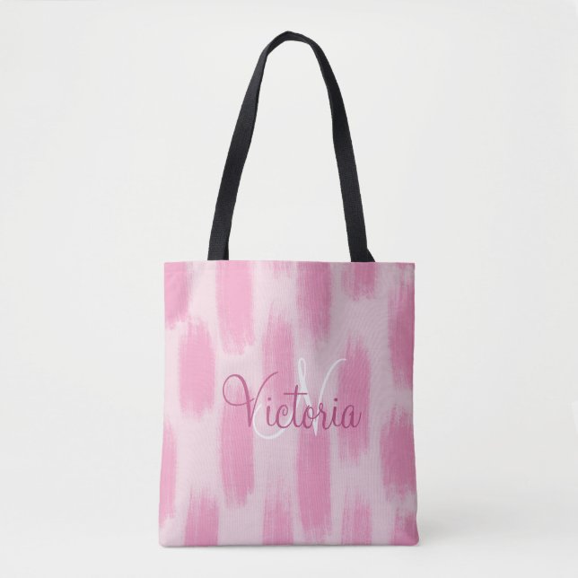 Bolsa Tote Personalizado Rosa Aquarela Abstrato Moderno Tendê (Frente)