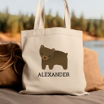 Bolsa Tote Personalizados Adoráveis Garotos De Urso Marrom<br><div class="desc">Esta bolsa de tote para amantes de os animais mostra uma bela ilustração de um urso marrom. Personalize com o nome do seu filho em letras negras. Faz uma bolsa de excelente para rapazes ou raparigas!</div>