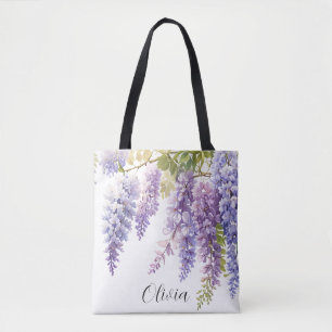 Bolsa Tote Personalizar a árvore de aquarela púrpura floral