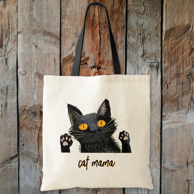Bolsa Tote Personalizar a Mamã Gata Negra (Personalize Cute Black Cat Mama Tote Bag)