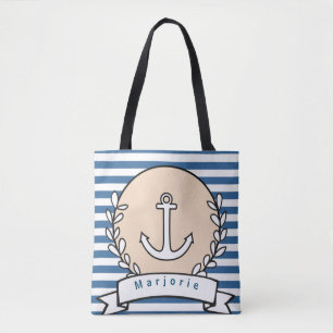 Bolsa Tote Personalizar Âncora Horizontal Azul Branco