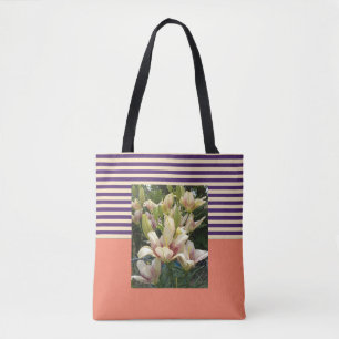 Bolsa Tote Personalizar com Salmão de Stripe Roxo de Foto
