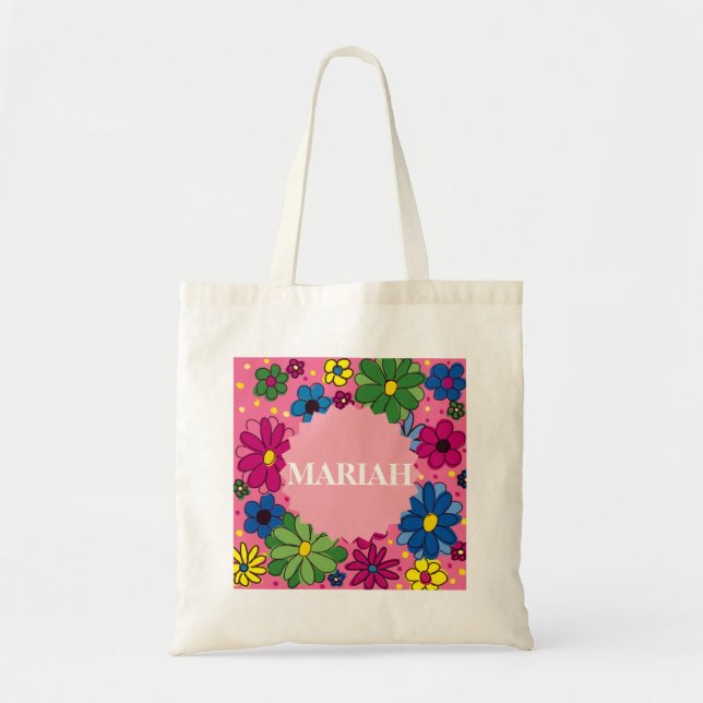 Bolsa Tote Personalizar Floral Bonito no Saco Rosa Brilhante (Frente)