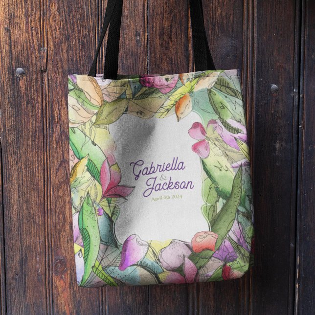 Bolsa Tote Personalizar Floral de Aquarela Descrito (Criador carregado)