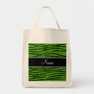 Bolsa Tote Personalizar o nome neon green glitter zebra strip