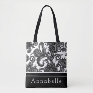 Bolsa Tote Personalizar Paisley Preto e Branco