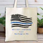 Bolsa Tote Personalizar Polícia Policial linha azul fina<br><div class="desc">Saco de Tota de Linha Azul - Bandeira Americana em cores de Bandeira Policial, design angustiado. Personalizar com nome ou outro texto. Esta bolsa personalizada de tote da polícia é perfeita para dirigir tarefas, viajar para a academia, a polícia e as famílias de polícias e todos aqueles que as apoiam....</div>