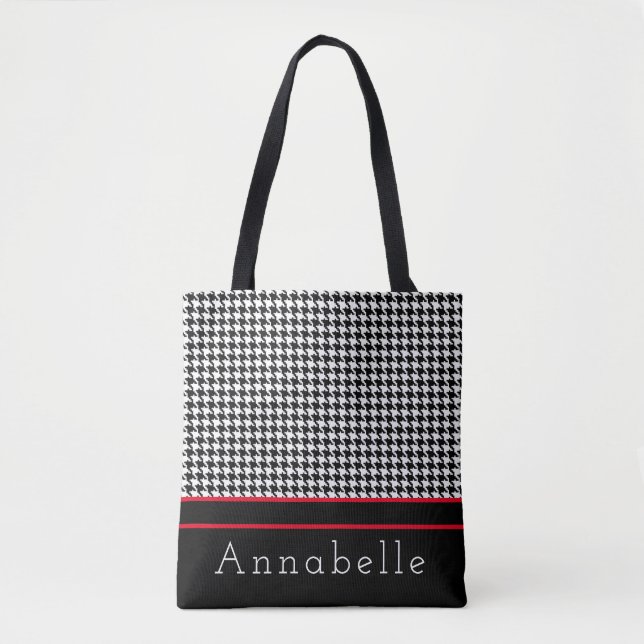 Bolsa Tote Personalizar Xadrez Black Houndstooth (Frente)
