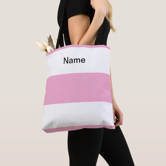Bolsa Tote Personalize Clássico Rosa Pastel + Listras Brancas (Close Up)
