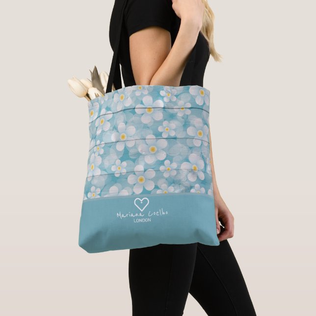 Bolsa Tote Personalize com seu Nome e Cidade este ♥ Daisies (Close Up)