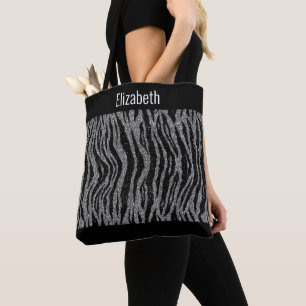 Bolsa Tote Personalize Estampa de Zebra Preto Prata Damas de