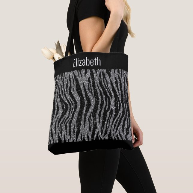 Bolsa Tote Personalize Estampa de Zebra Preto Prata Damas de  (Close Up)