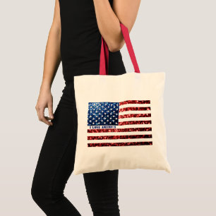 Bolsa Tote Personalize EUA sinalizador vermelho azul brilha A