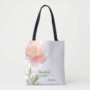 Bolsa Tote Personalize Grato por Você Flor Aquarela