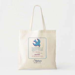 Bolsa Tote Personalize, pomba adulta do baptismo no azul