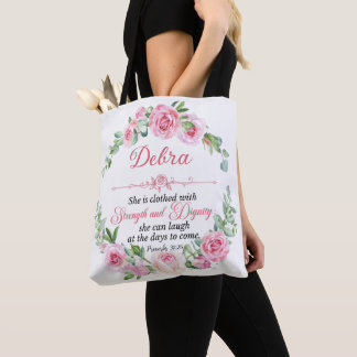 Bolsa Tote Personalize Prov 31:25 Dia das Mães Rosa Rosa