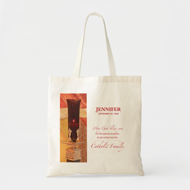 Bolsa Tote Personalize, RCIA Parabéns, Católico, Vermelho (Frente)