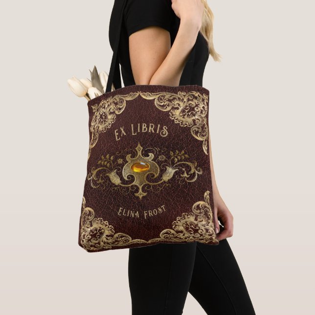 Bolsa Tote Personalized Antique Ex Libris Bookplate Polyester (Close Up)