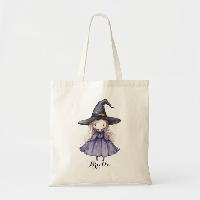 Bolsa Tote Personalized Baby Witch Trick or Treat Bag (Frente)
