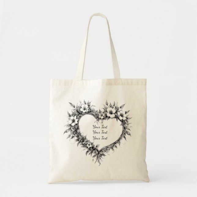 Bolsa Tote Personalized Boho Floral Heart Tote (Frente)