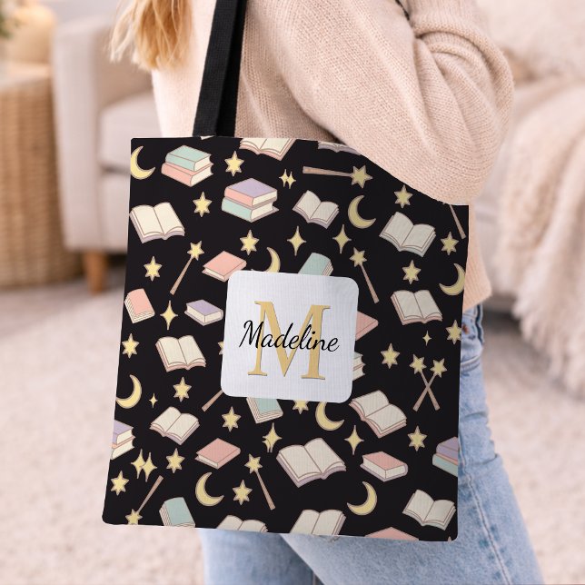 Bolsa Tote Personalized Bookish Girl Cute Magic Name Dark (Criador carregado)