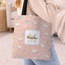 Bolsa Tote Personalized Bookish Girl Cute Magic Name Pink