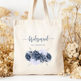 Bolsa Tote Personalized Bridesmaid Floral Dusty Blue Script