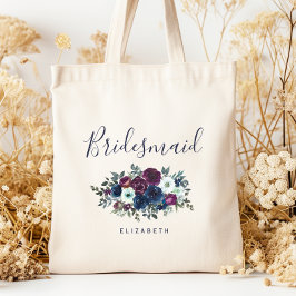 Bolsa Tote Personalized Bridesmaid Floral Navy Blue Purple