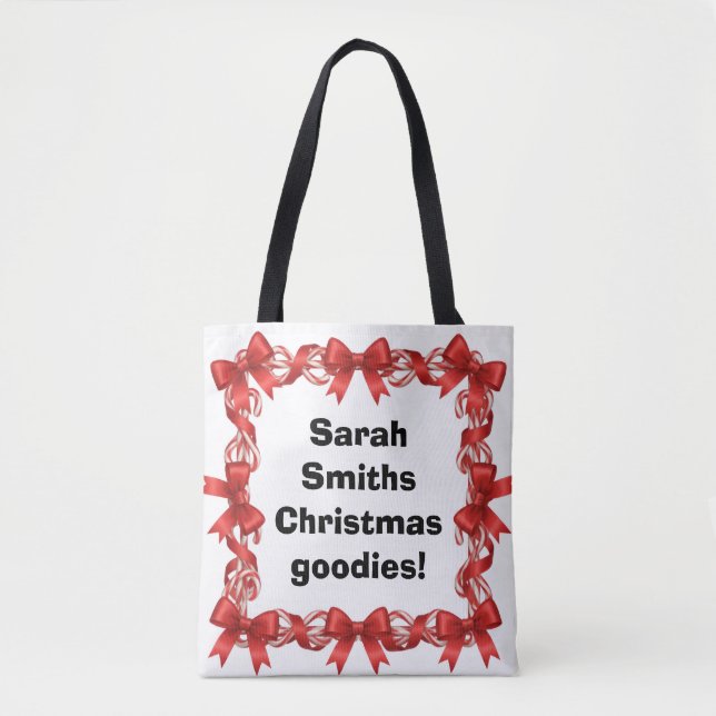 Bolsa Tote Personalized Cute Candy Canes & Ribbons -  (Frente)