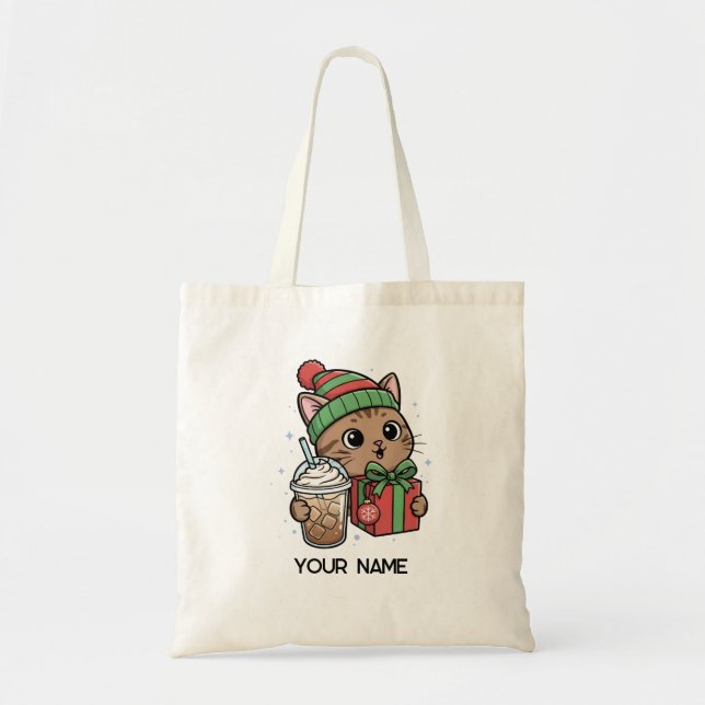 Bolsa Tote Personalized Cute Christmas Cat Tote Bag (Frente)