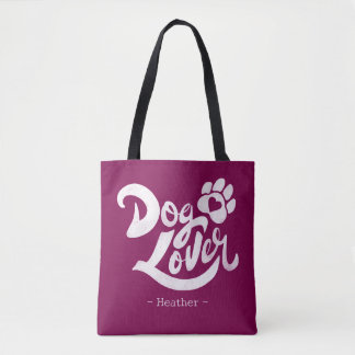 Bolsa Tote Personalized Dog Lover Hand-Lettered Burgundy