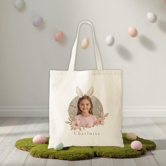 Bolsa Tote Personalized Easter Bunny Photo Tote Bag  (Criador carregado)