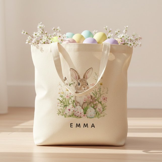 Bolsa Tote Personalized Easter Bunny Tote Bag with Name (Criador carregado)
